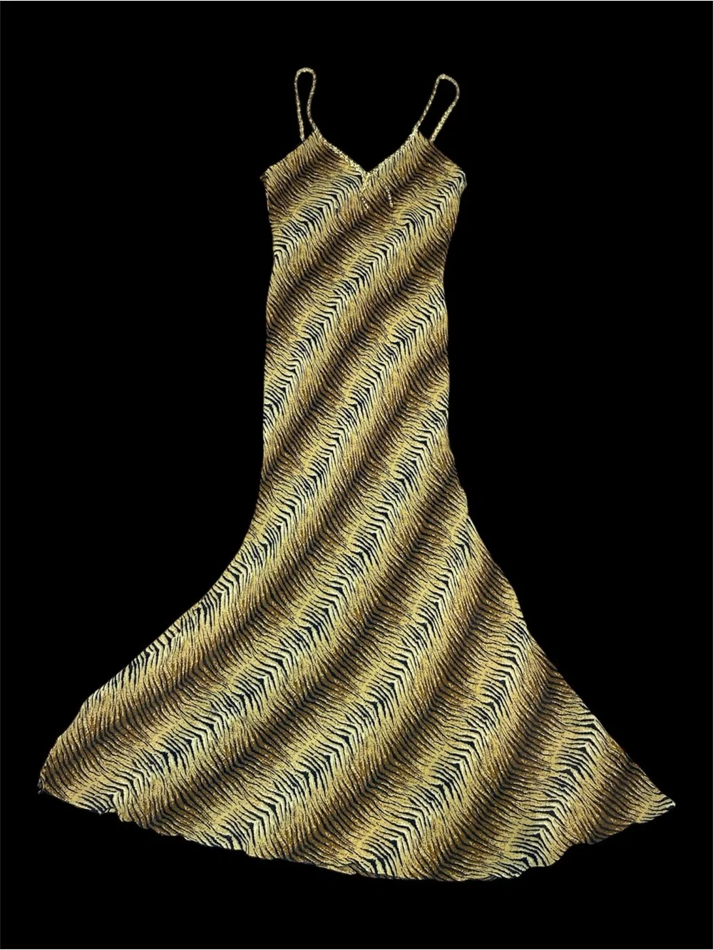 Vintage Emily D. Tiger Animal Print Georgette Maxi Dress Open Back Size Medium - Picture 1 of 6